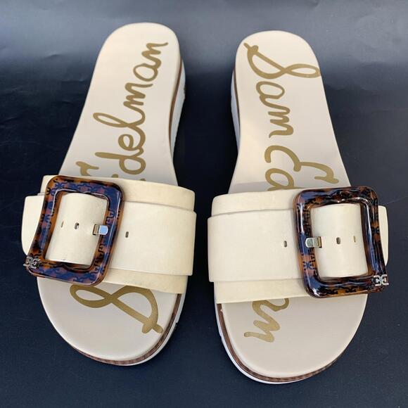Sam Edelman Ariane Cream Leather Buckle Slide Sandals Womens Size 7.5 M - Picture 1 of 10